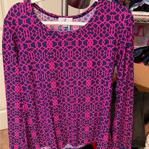 Jude Connally Pink and Blue Patterned Long Sleeve Top